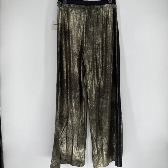 Free People BRUSHED METALLIC BRONZE GOLD SILVER WIDE LEG Track Pants Wide M L - Picture 15 of 16